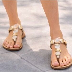 Dolce Vita Black Sandals w/Tan Straps & Gold Circular Hammered Accents Sz 8.5